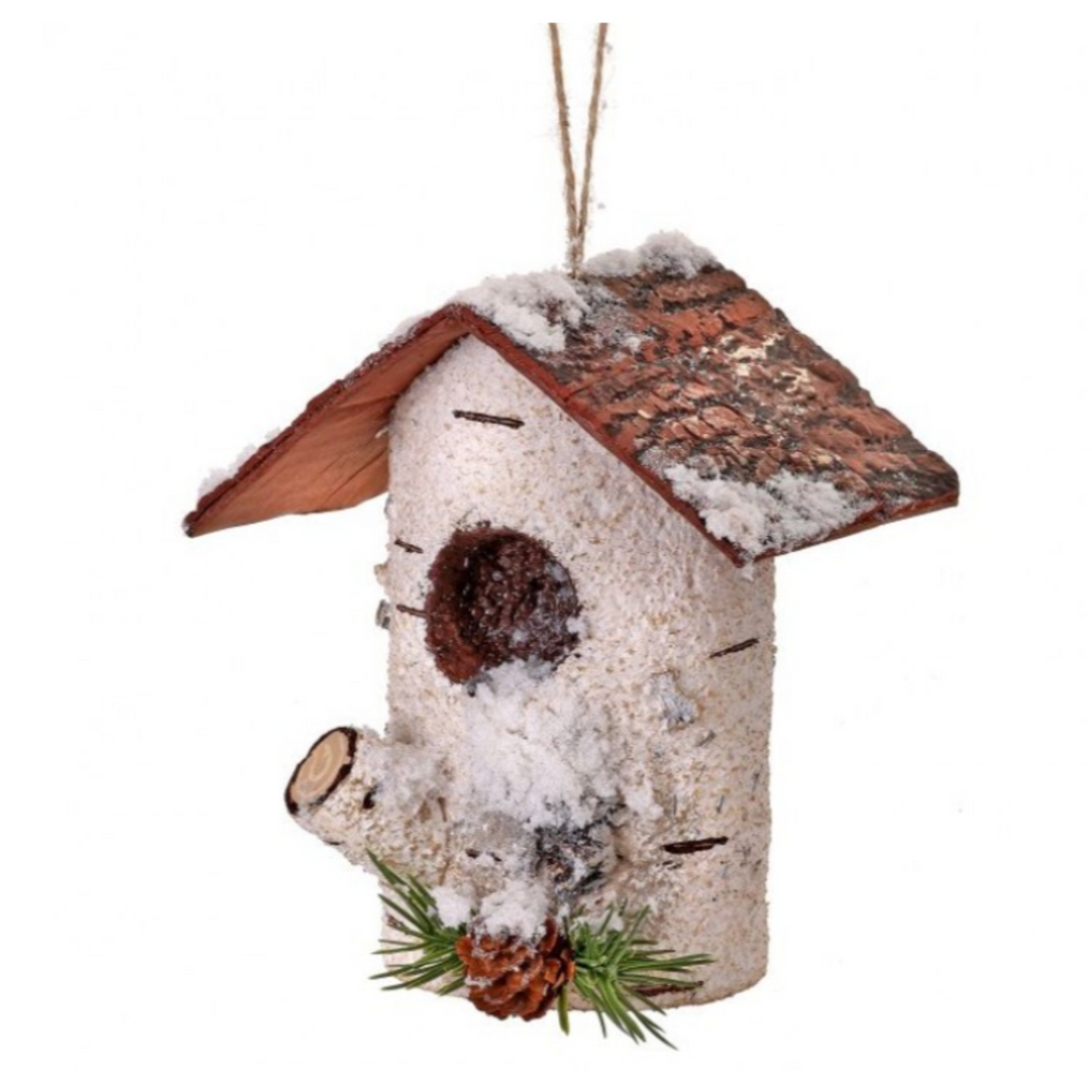 Birch Log Birdhouse Ornament