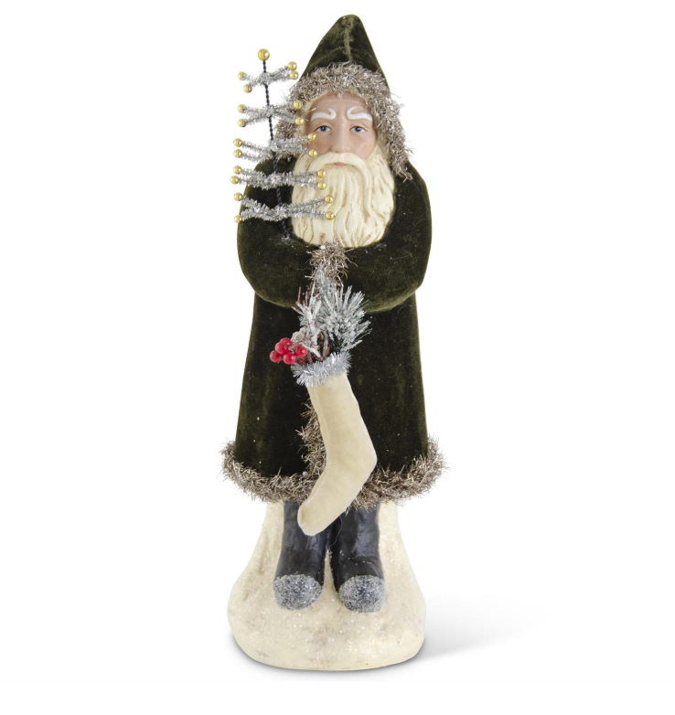 Tinsel Trimmed Velvet St. Nick Figurine
