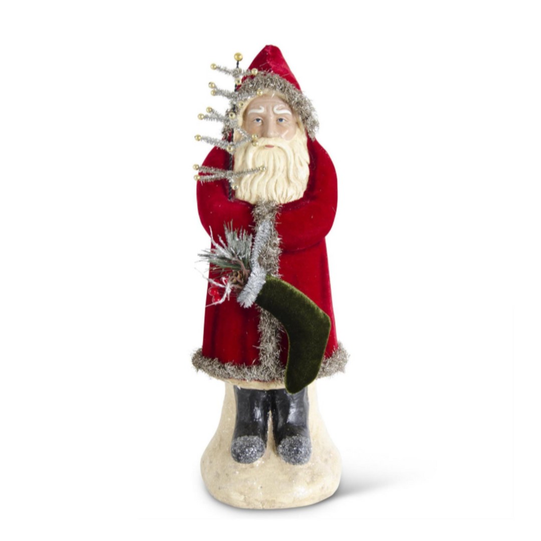 Tinsel Trimmed Velvet St. Nick Figurine