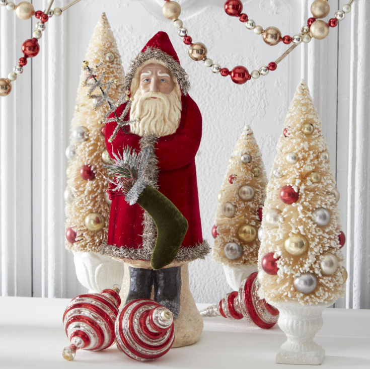 Tinsel Trimmed Velvet St. Nick Figurine