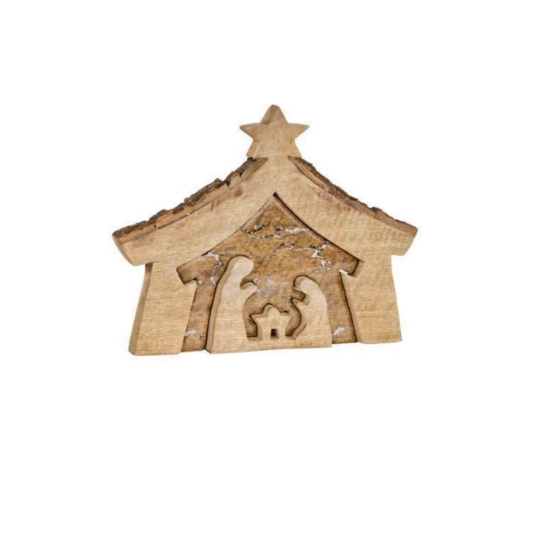Natural Wood Nativity Scene Cutout
