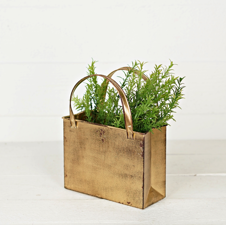 Antiqued Gold Metal Tote Bag Container