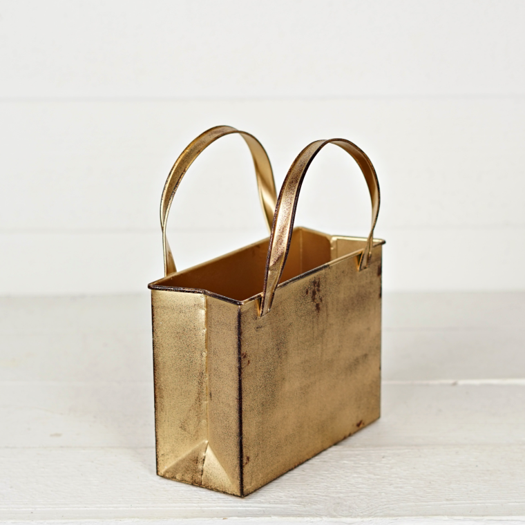 Antiqued Gold Metal Tote Bag Container