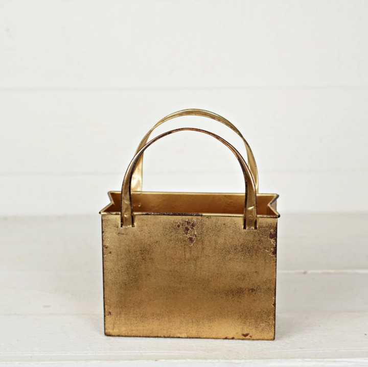 Antiqued Gold Metal Tote Bag Container