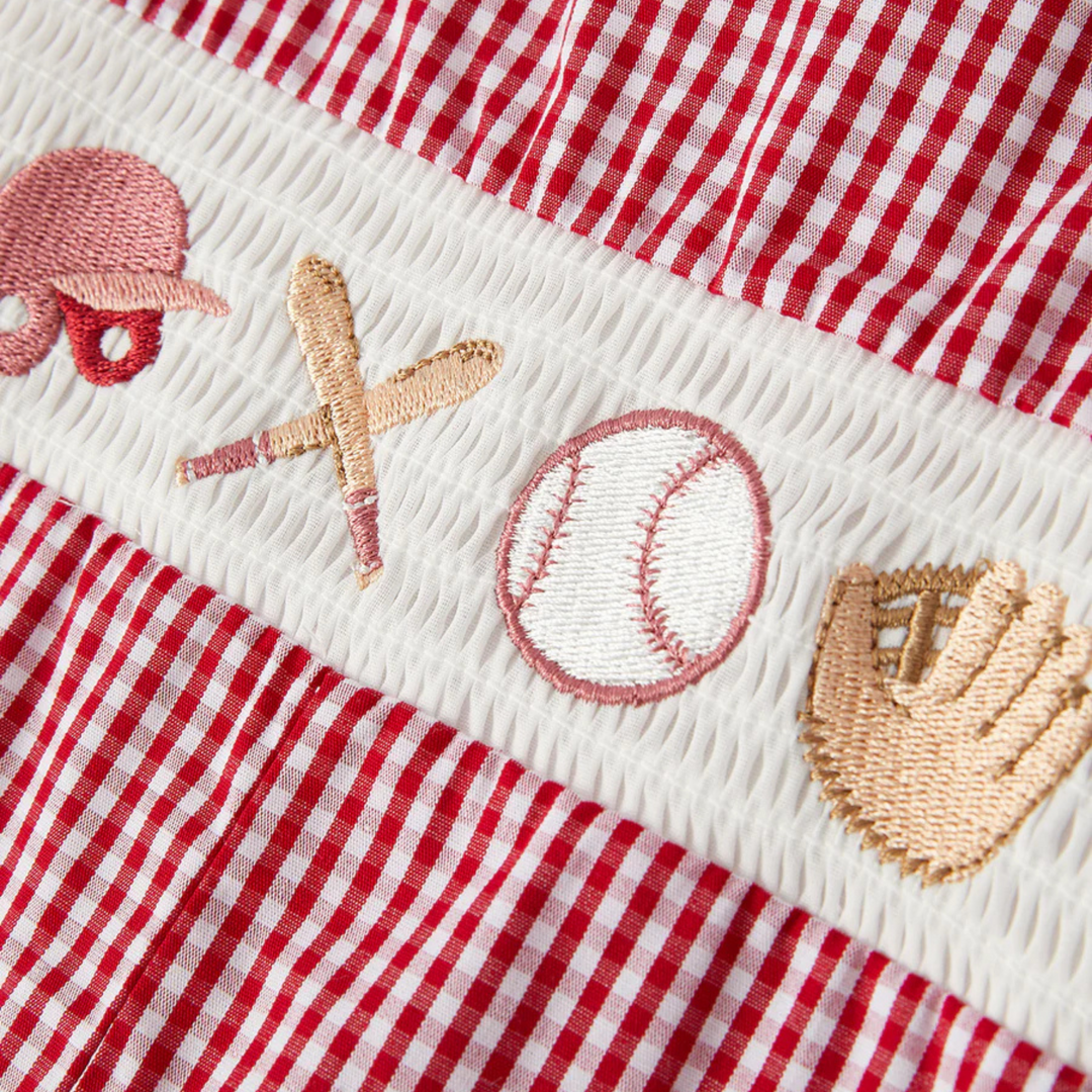 Boys Baseball Red/White Plaid Romper