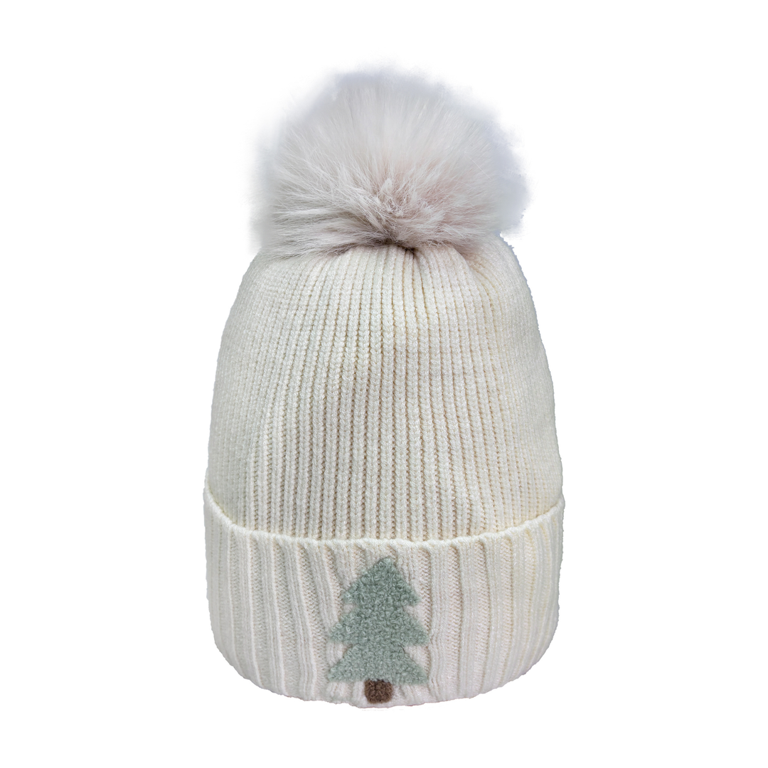 Ivory Knit Christmas Tree Beanie