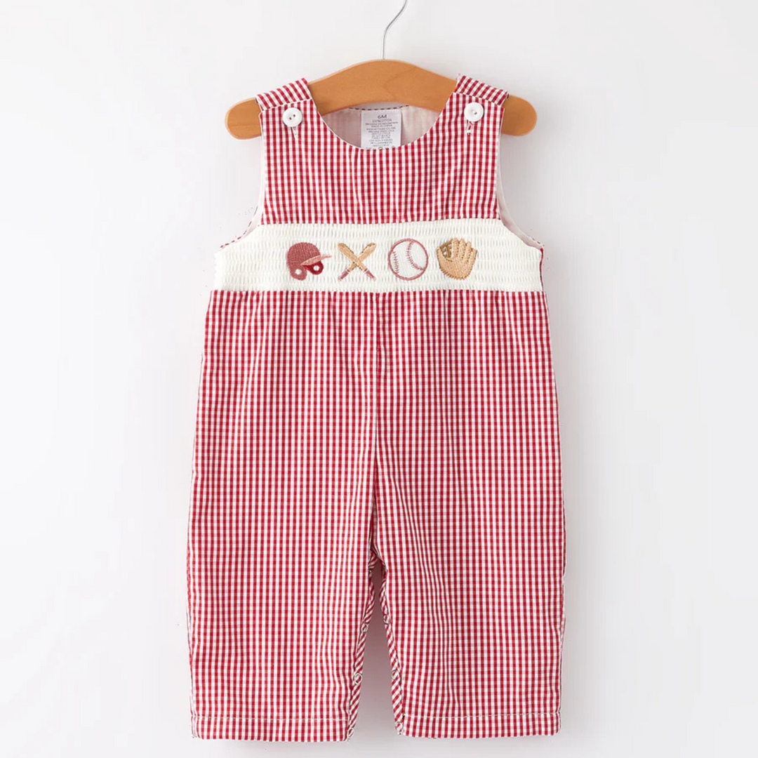 Boys Baseball Red/White Plaid Romper