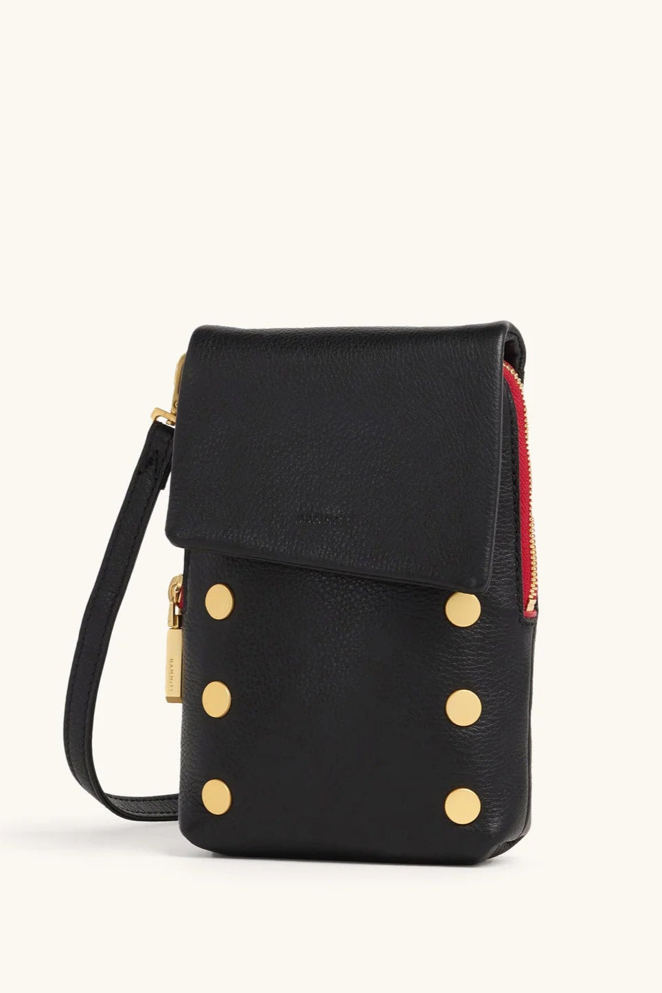 Hammitt Vip Mobile - Black/Brushed Gold Red Zip