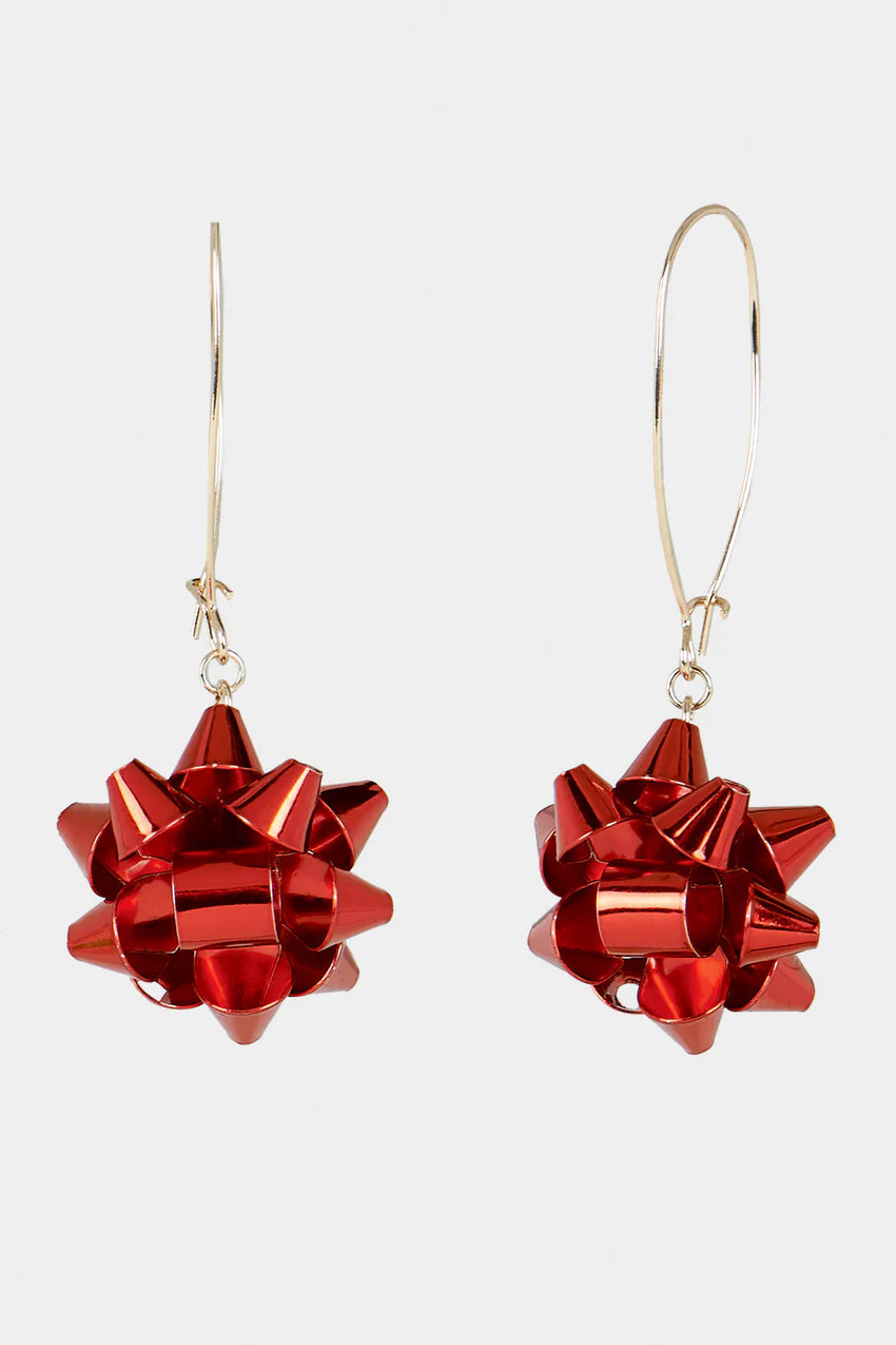 Holiday Bow Long Dangle Earrings