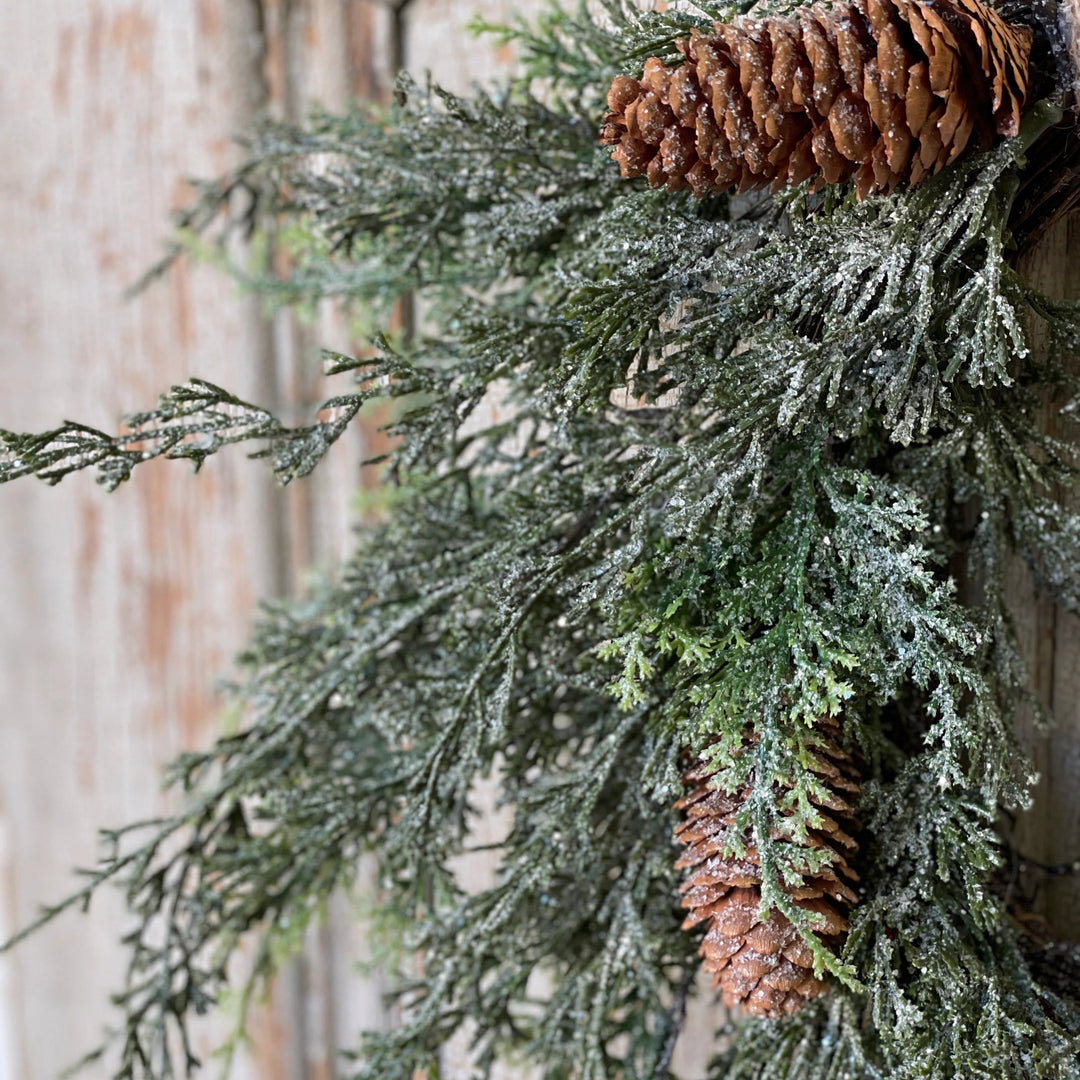 Silver Thread Cedar Wreath