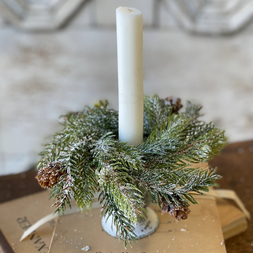 Frosted White Spruce Candle Ring