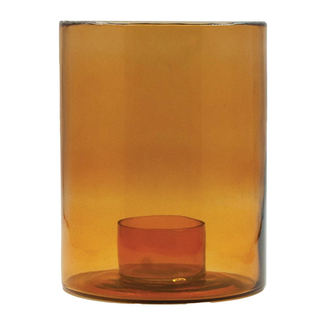 Quaint Amber Glass Candle Holder