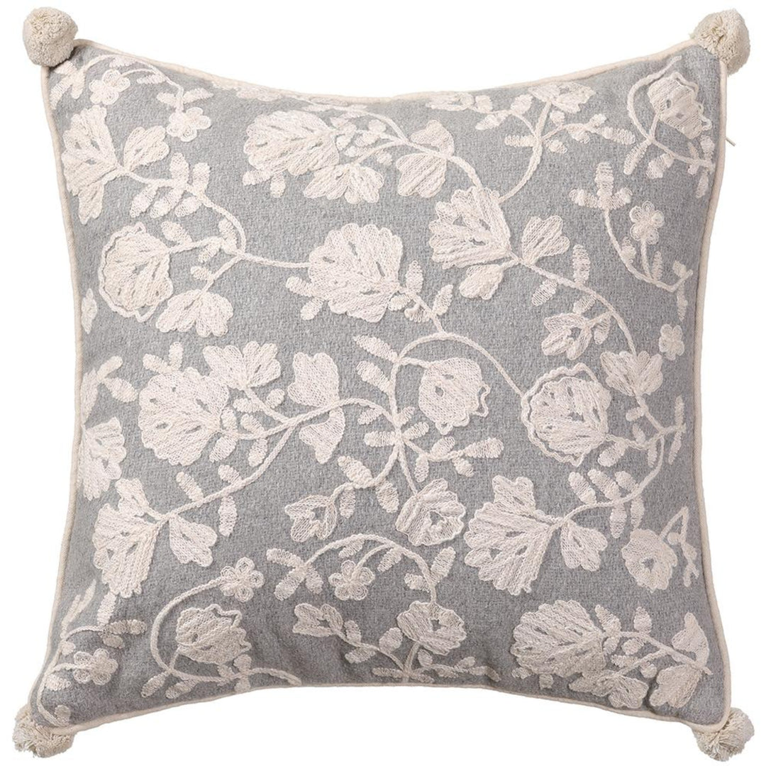 Flower Embroidered Pom Pillow