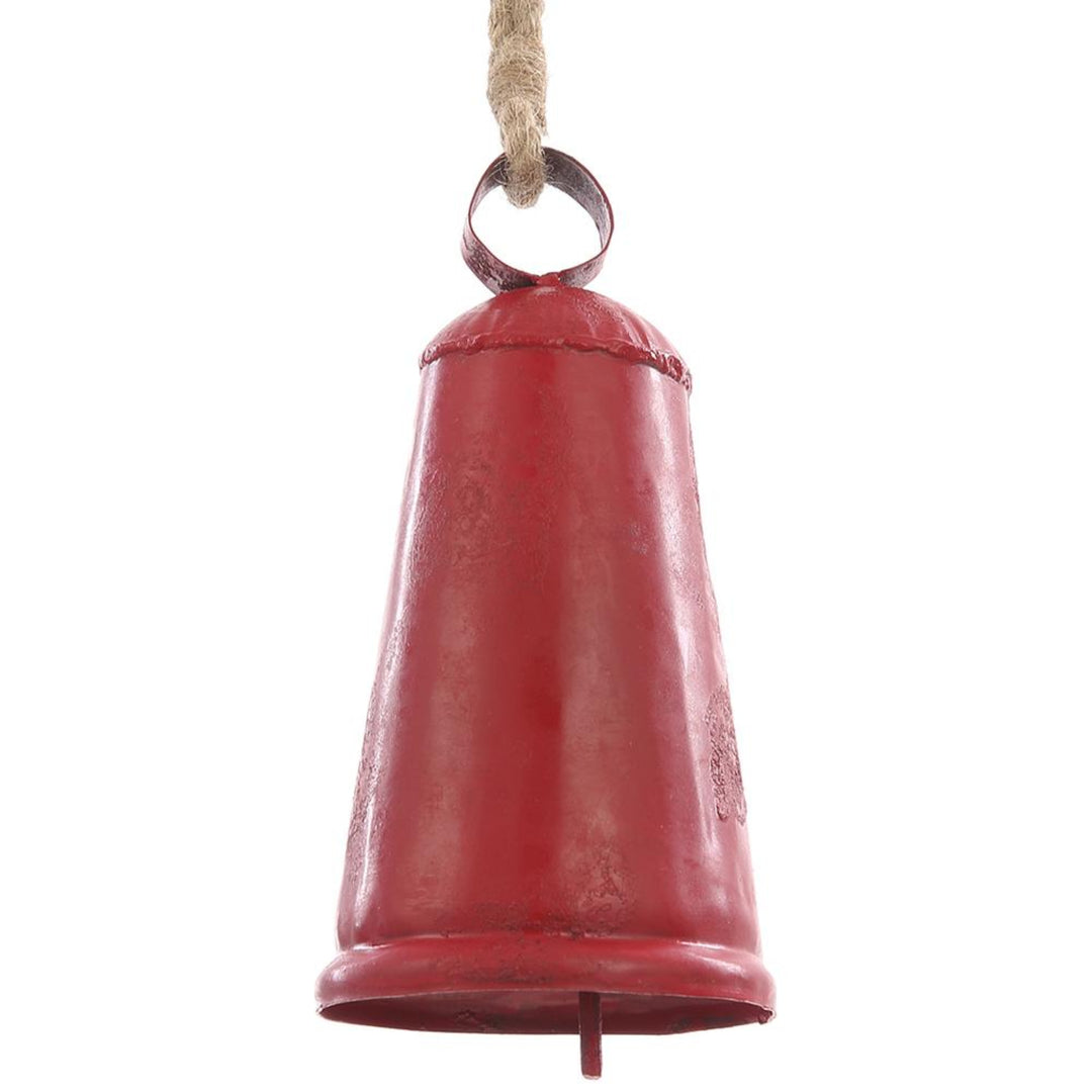 Antiqued Red Elongated Metal Bell Ornament