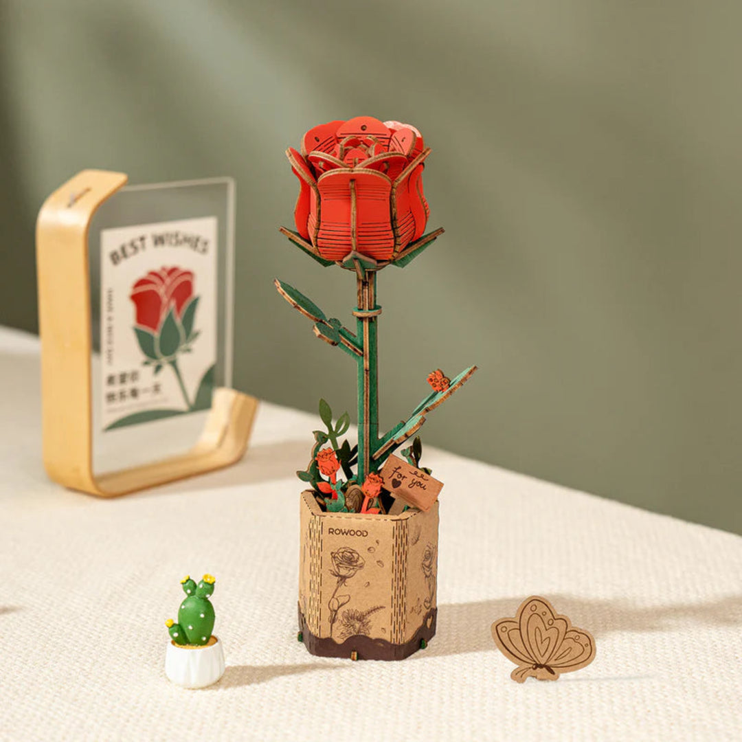 3D Red Rose Wooden Puzzle