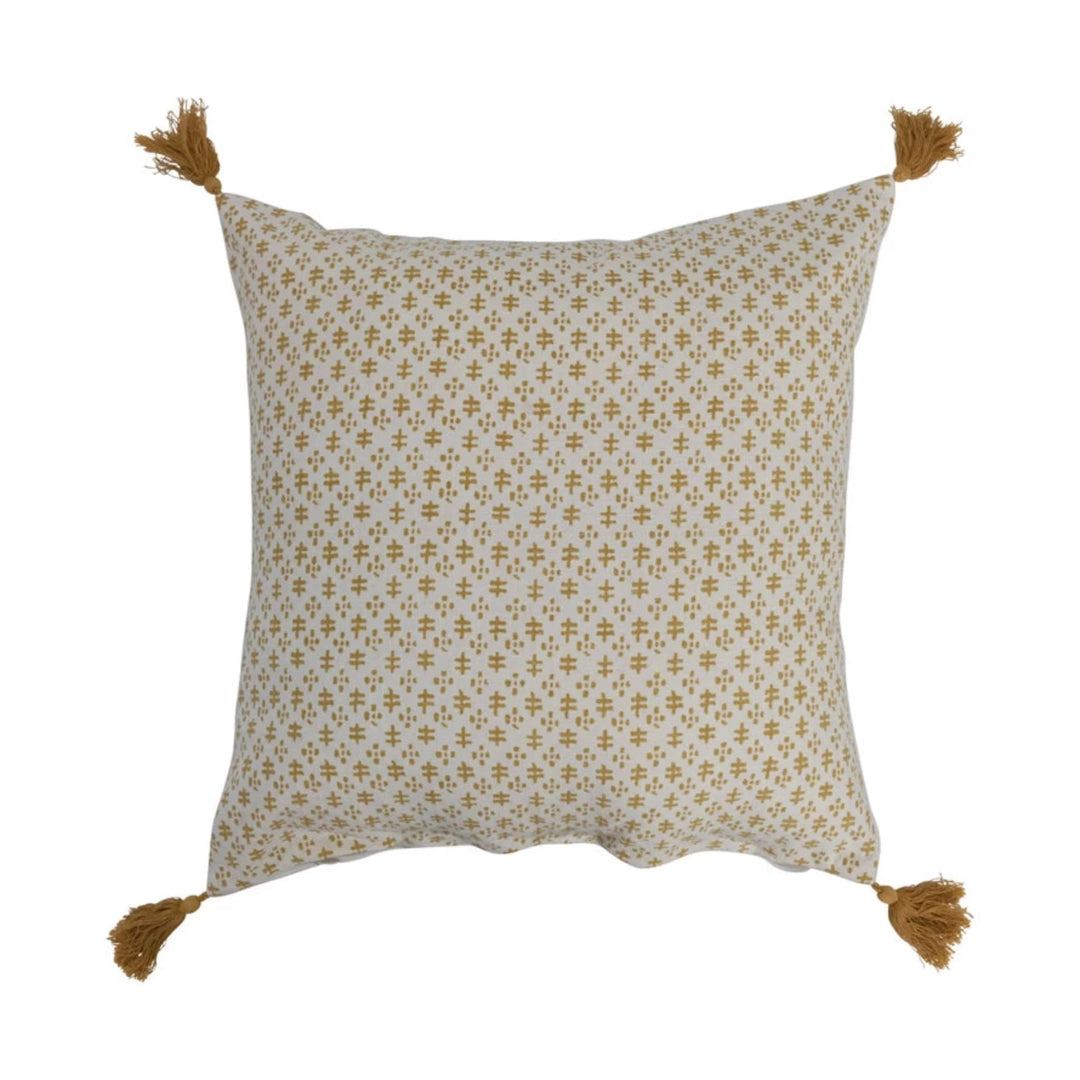 Mustard Printed Tassel Pillow