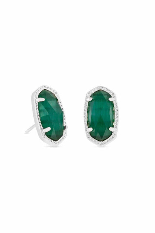 Kendra Scott Ellie Earrings - Rhodium Emerald Cats Eye