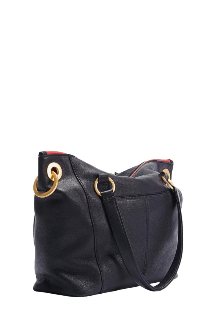 Hammitt Daniel Med - Black / Brushed Gold Red Zip