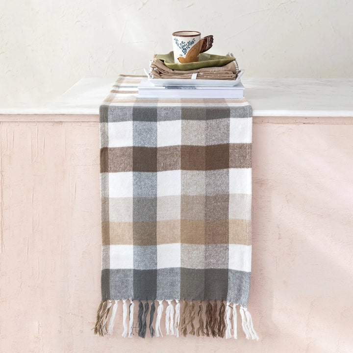 Warm Tones Plaid Flannel Fringed Table Runner