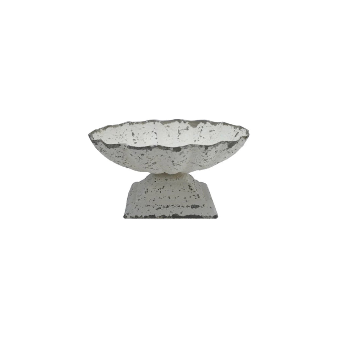 Scalloped White Wash Footed Dish