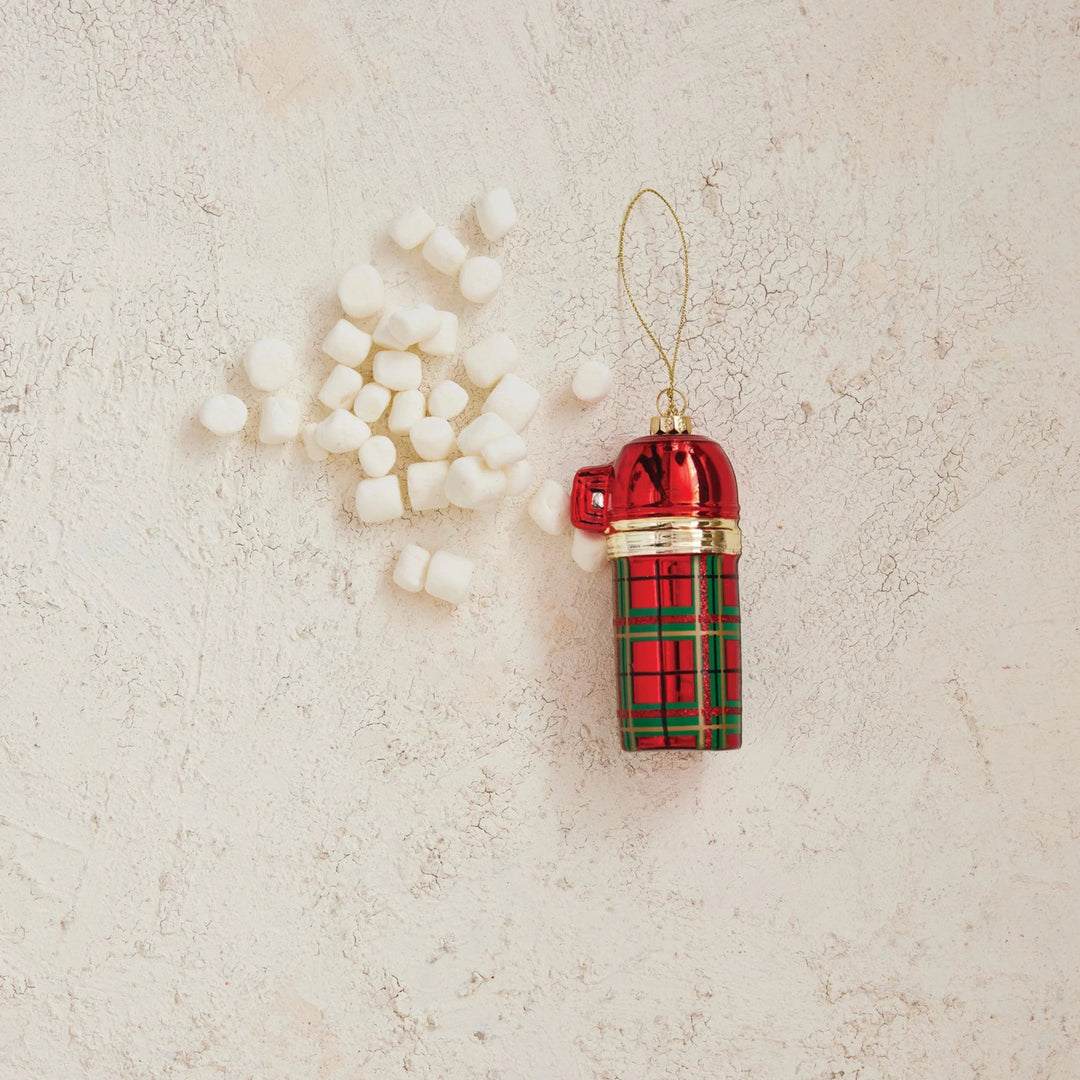 Plaid Glass Thermos Ornament