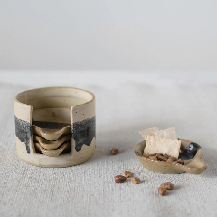 Stoneware Tapas Plates & Holder