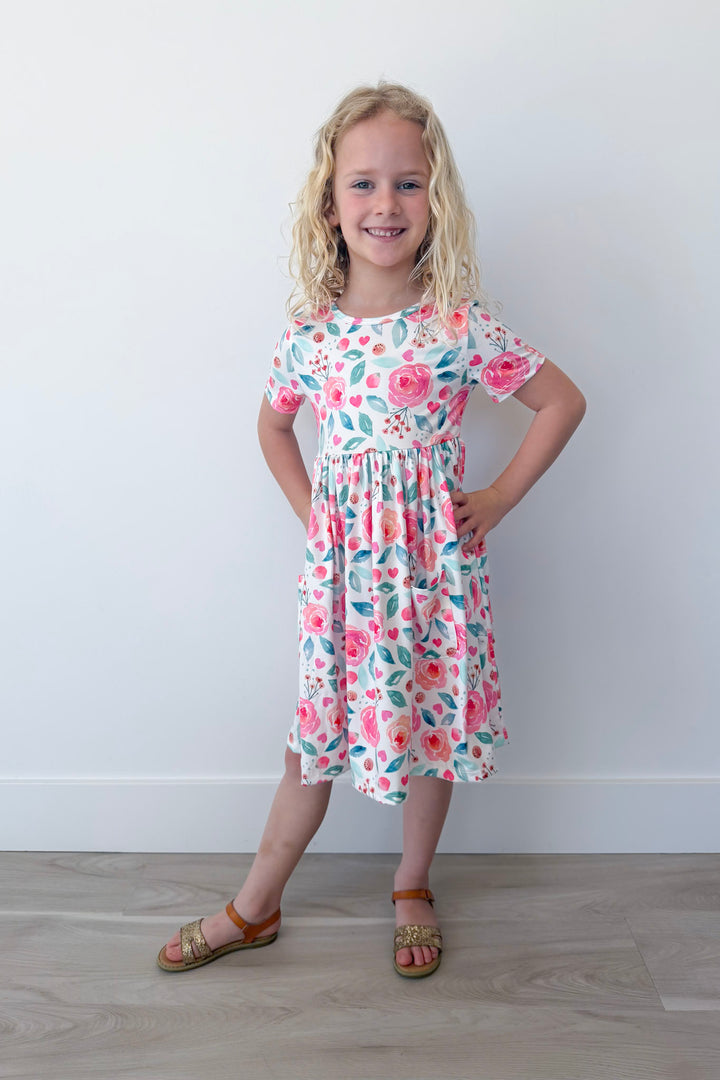 Rosettes Girl's Short Sleeve Pocket Twirl Dress