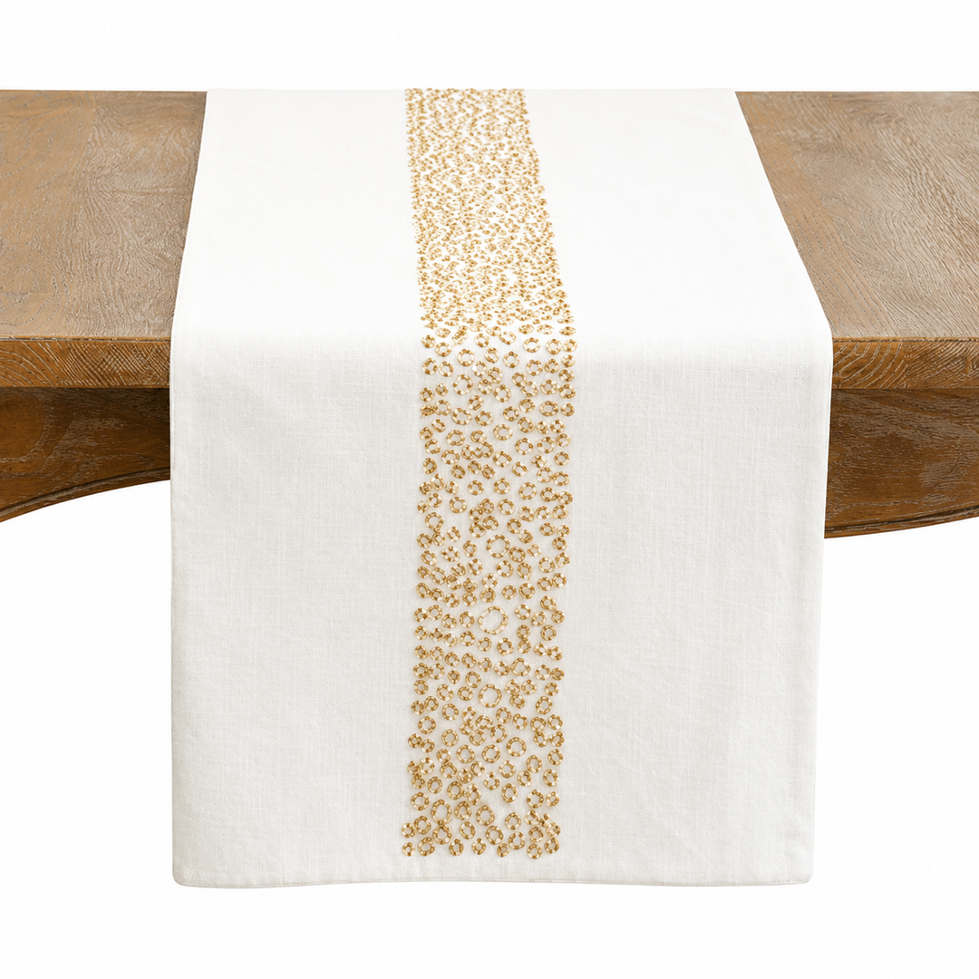 White Beaded Band Runner
