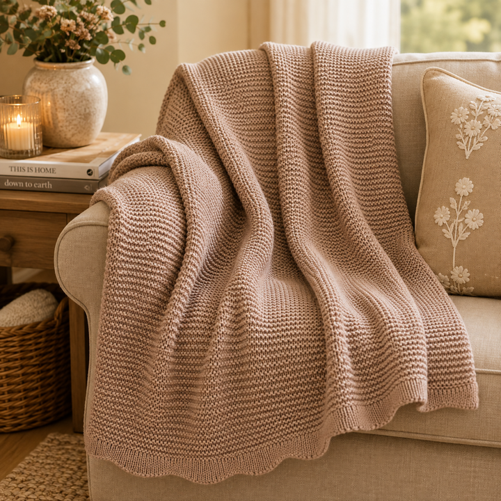 Tan Scallop Throw Blanket