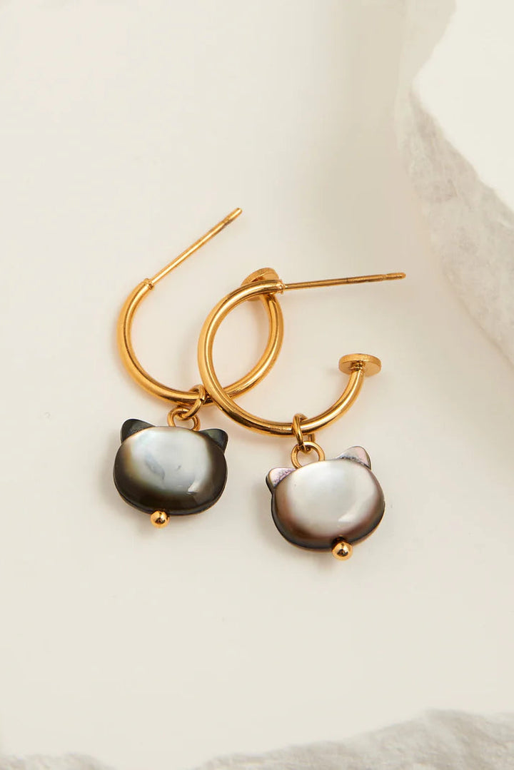 Narelle Waterproof Cat Charm Hoop Earrings