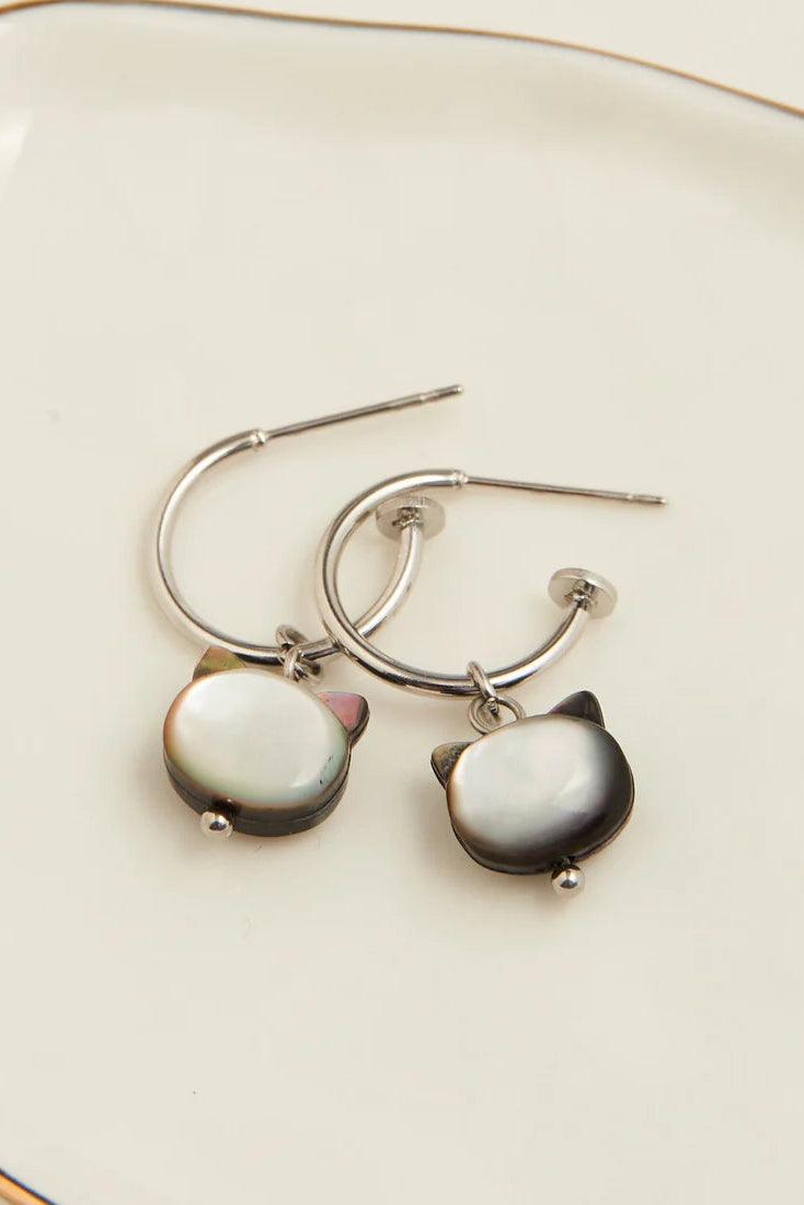 Narelle Waterproof Cat Charm Hoop Earrings