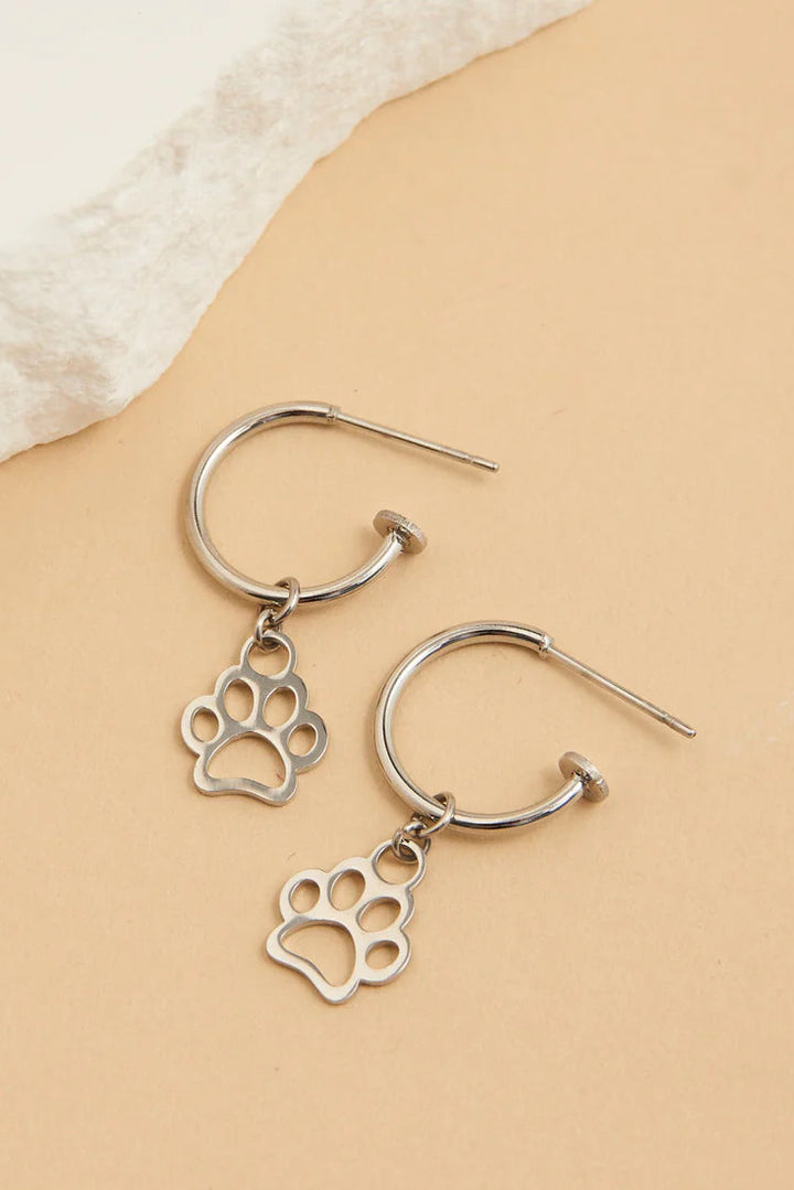 Narelle Waterproof Paw Print Charm Hoop Earrings