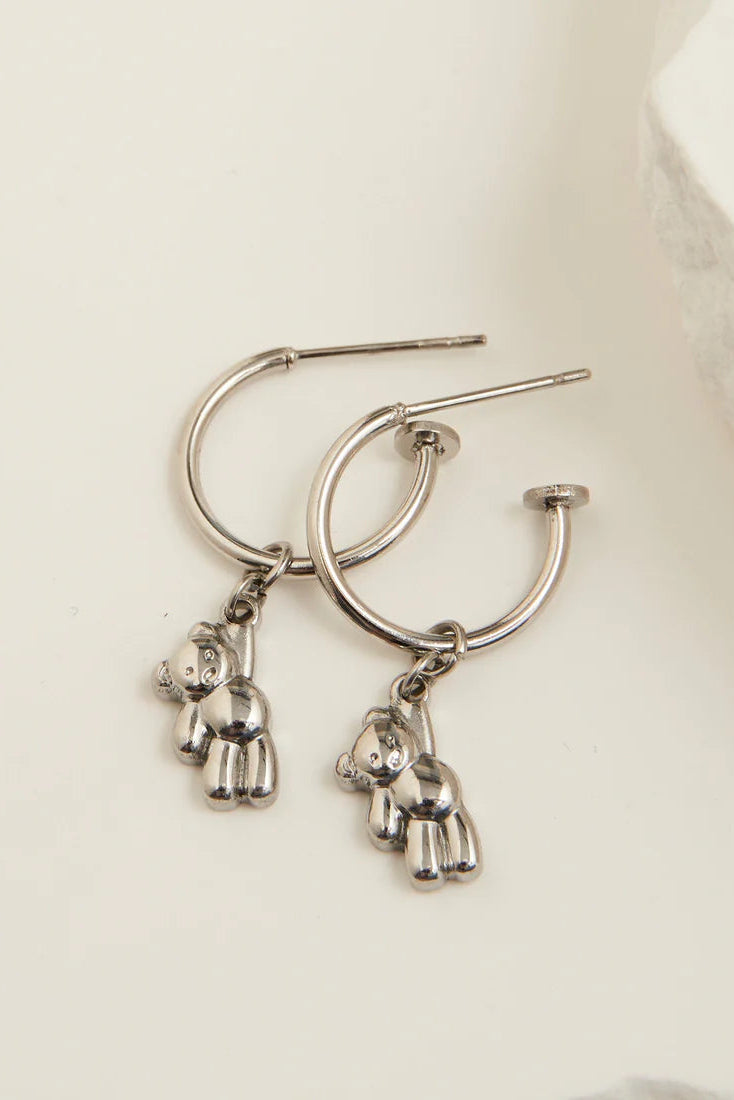 Narelle Waterproof Teddy Bear Charm Hoop Earrings