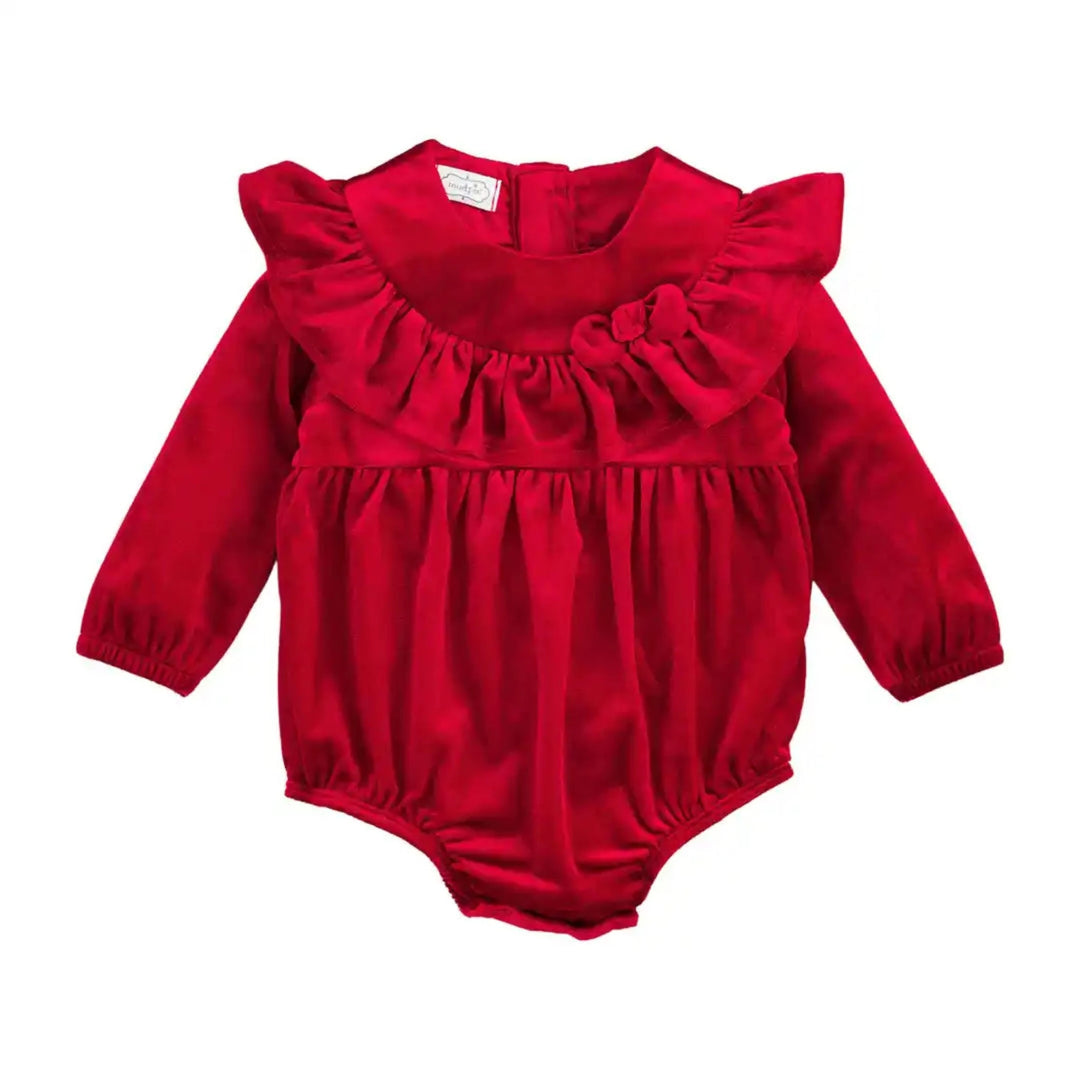 Red Velvet Ruffle Romper