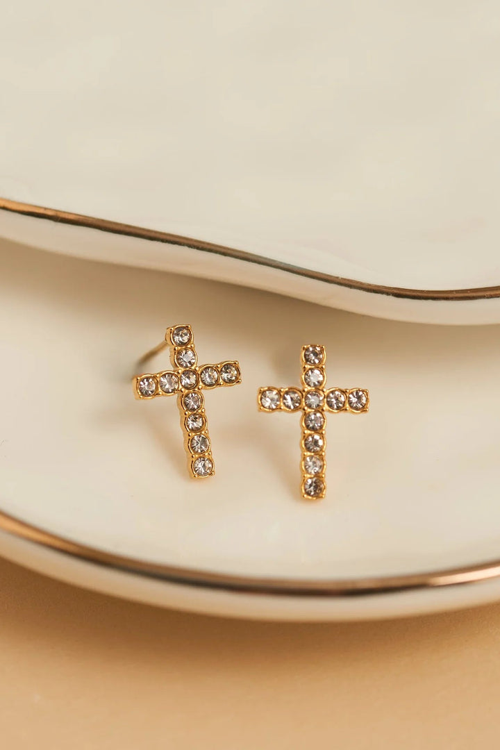 Narelle Waterproof Pave Cross Stud Earrings