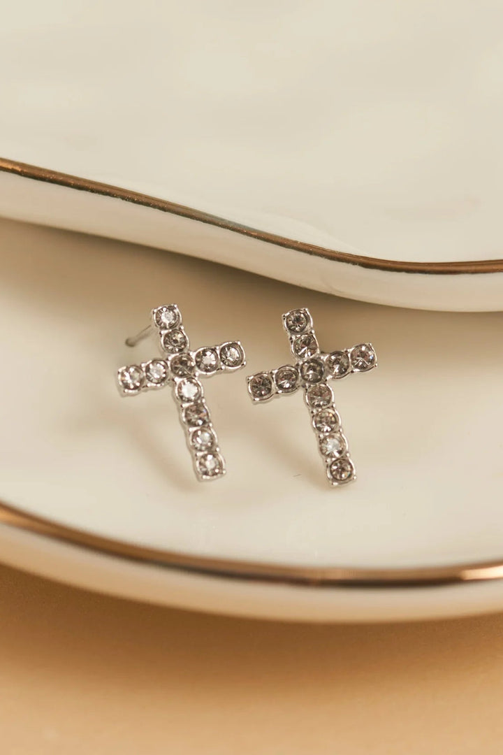 Narelle Waterproof Pave Cross Stud Earrings