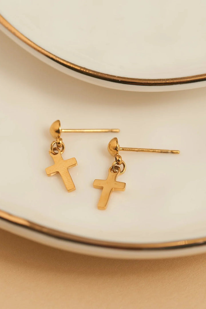 Narelle Waterproof Dangle Cross Stud Earrings