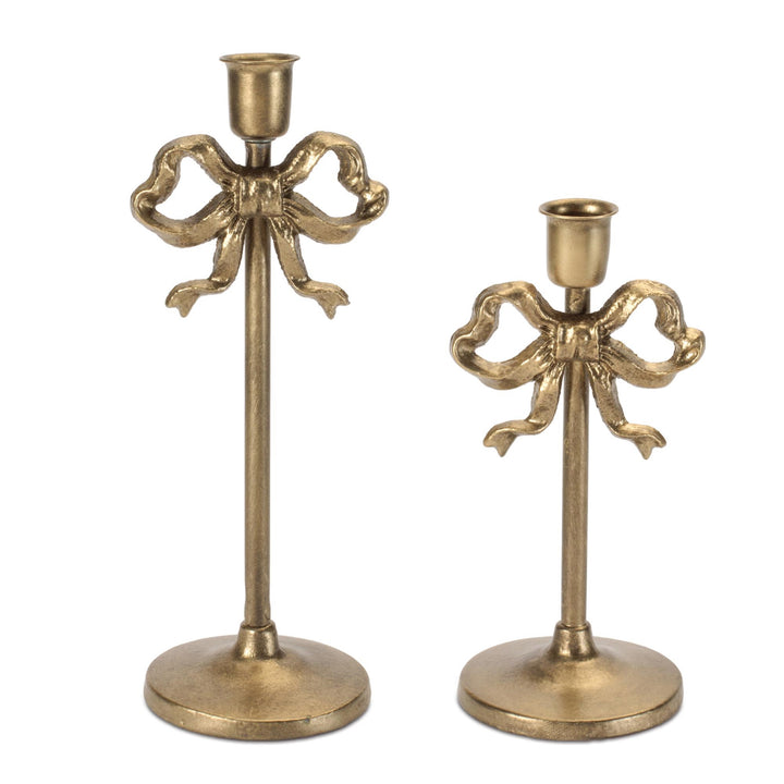 Golden Amour Bow Taper Candle Holder