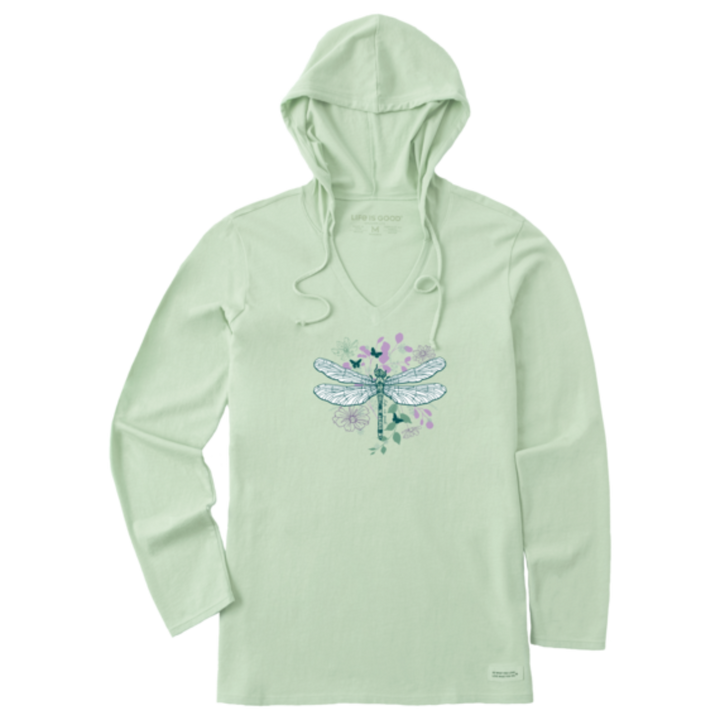 Women's Life Is Good Floral Dragonfly Crusher Lite Hooded Tee