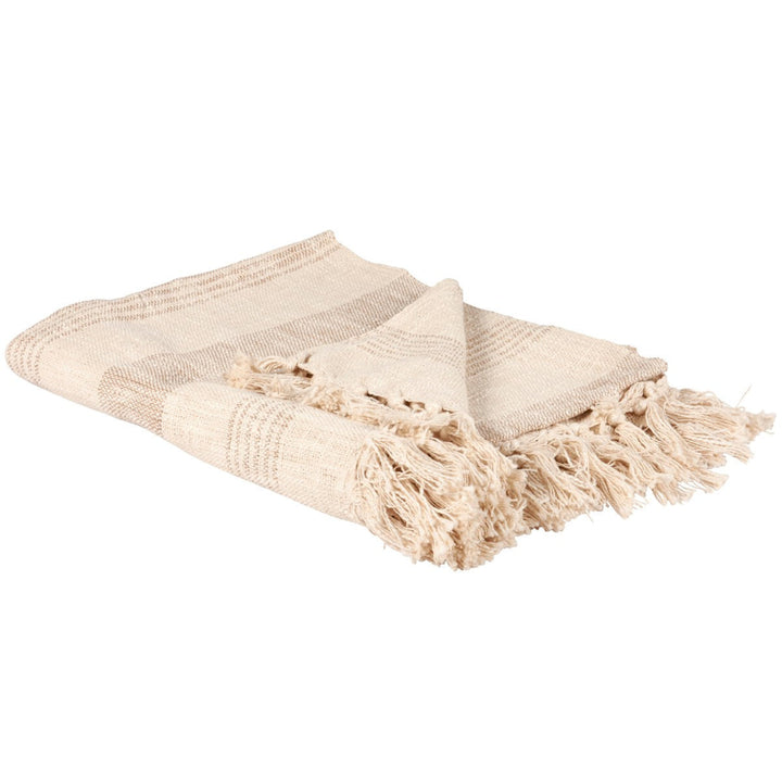 Tan Striped Fringe Throw