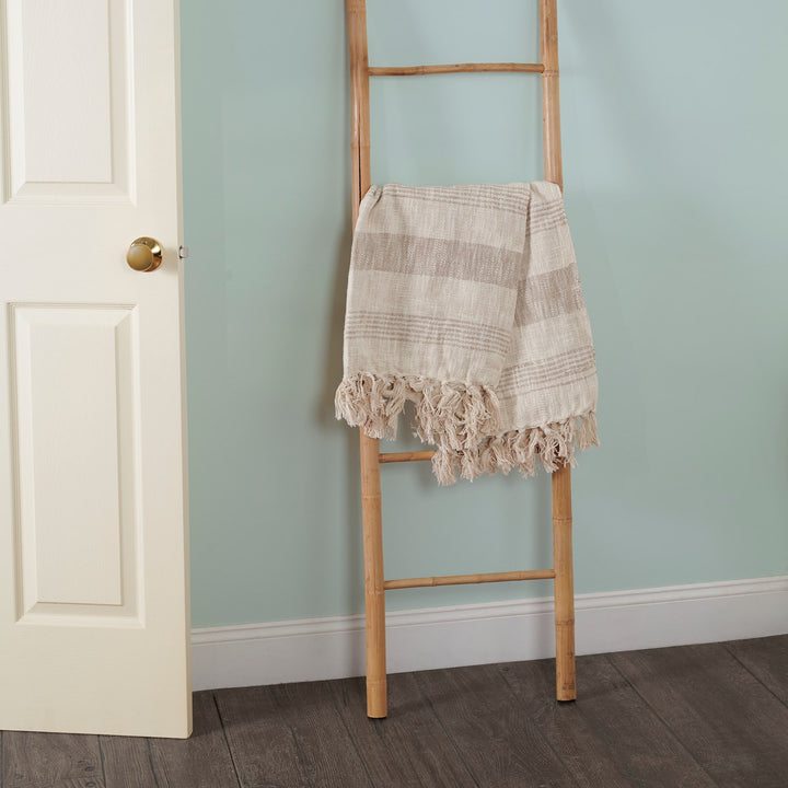 Tan Striped Fringe Throw