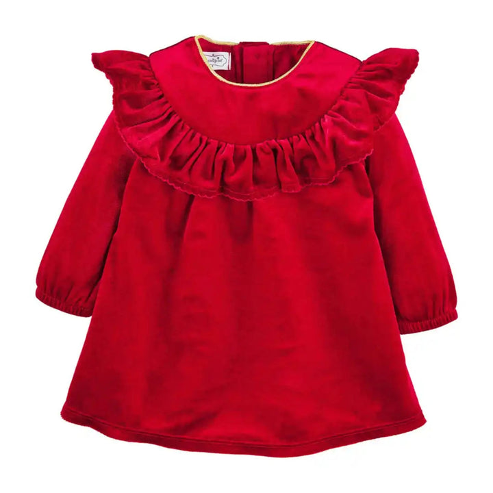 Red Velvet Ruffle Dress