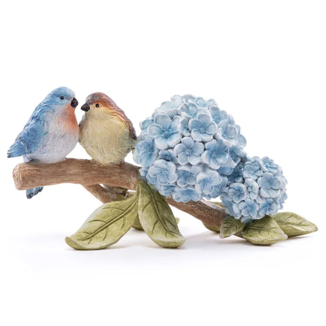 Snuggling Birds on Hydrangea Branch