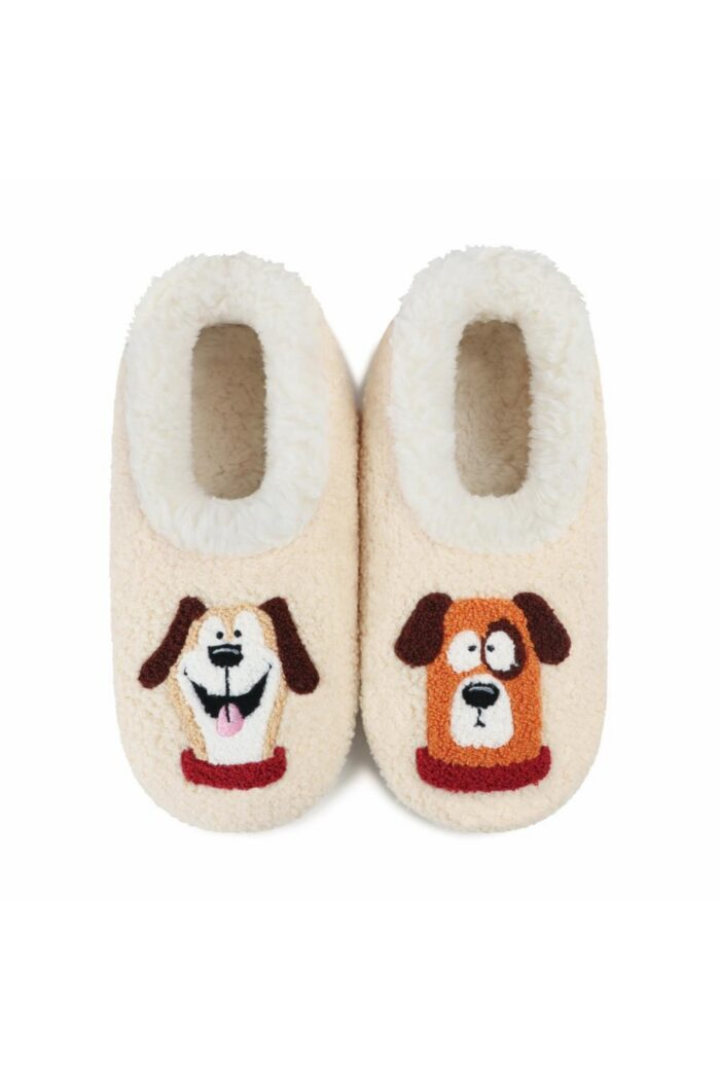 Snoozies Large Embroidered Happy / Sad Dogs Slippers