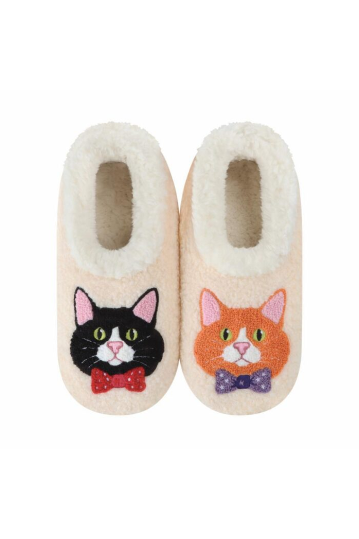 Snoozies Large Embroidered Bow Tie Cats Slippers