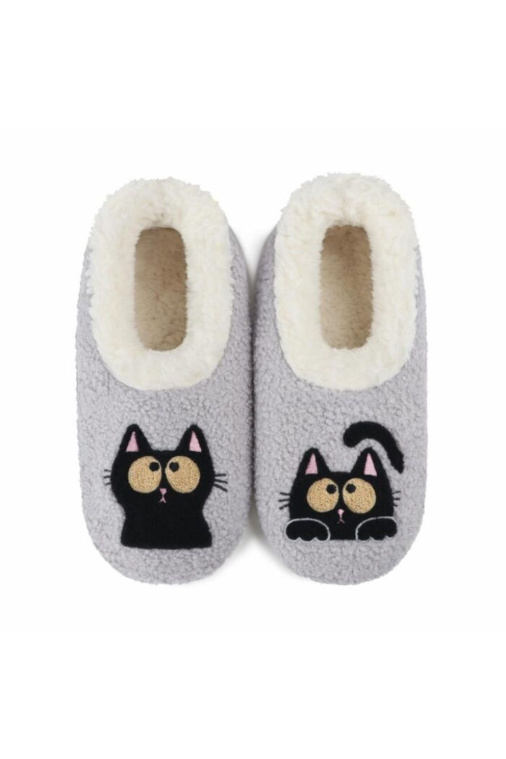 Snoozies Large Embroidered Funny Cat Slippers