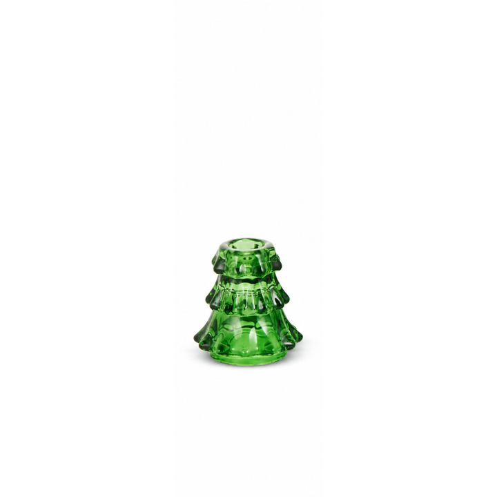 Green Glass Tree Taper Candle Holder