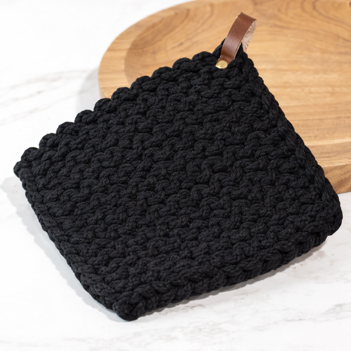 Leather Strap Knit Potholder