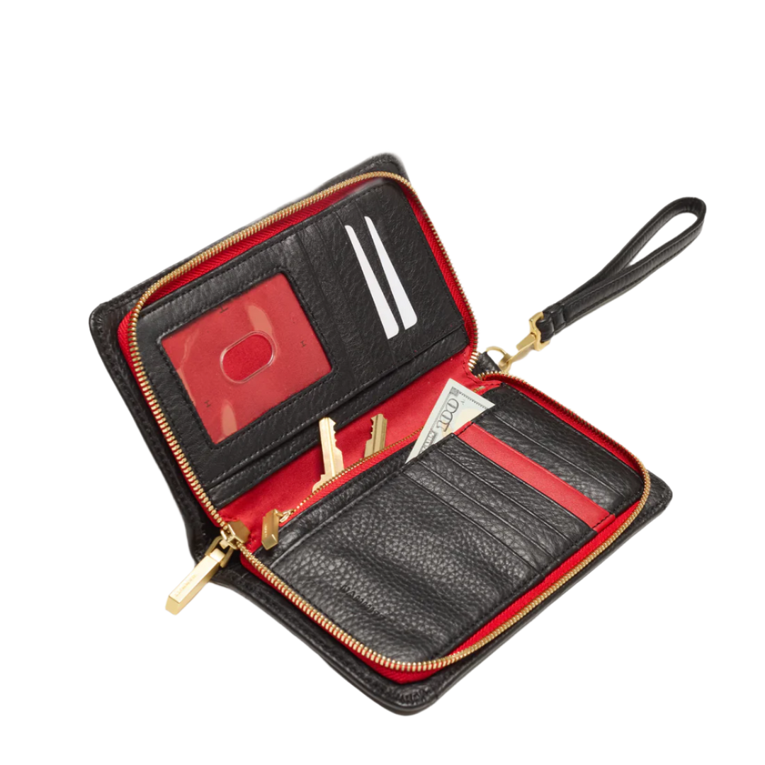 Hammitt Bryant Wallet - Black/Brushed Gold Red Zip