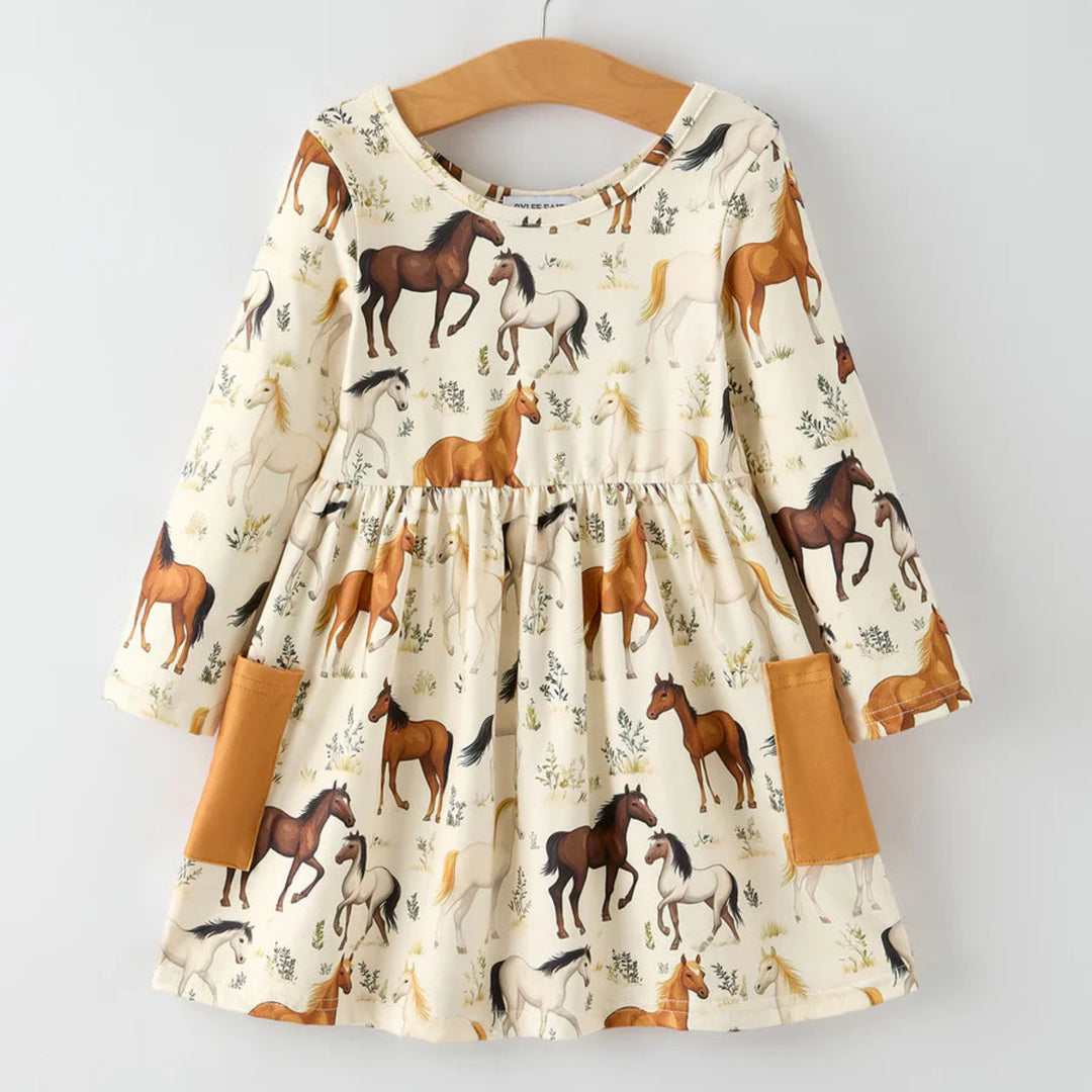 Western Horse Print Long Sleeve Dress
